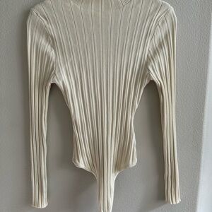 Cream Ribbed Women's Bodysuit Top